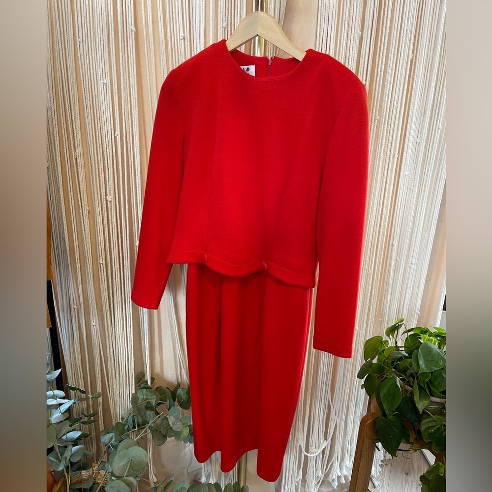 Vintage red Caron Chicago Red Long Sleeve Dress size 10 - Picture 4 of 11